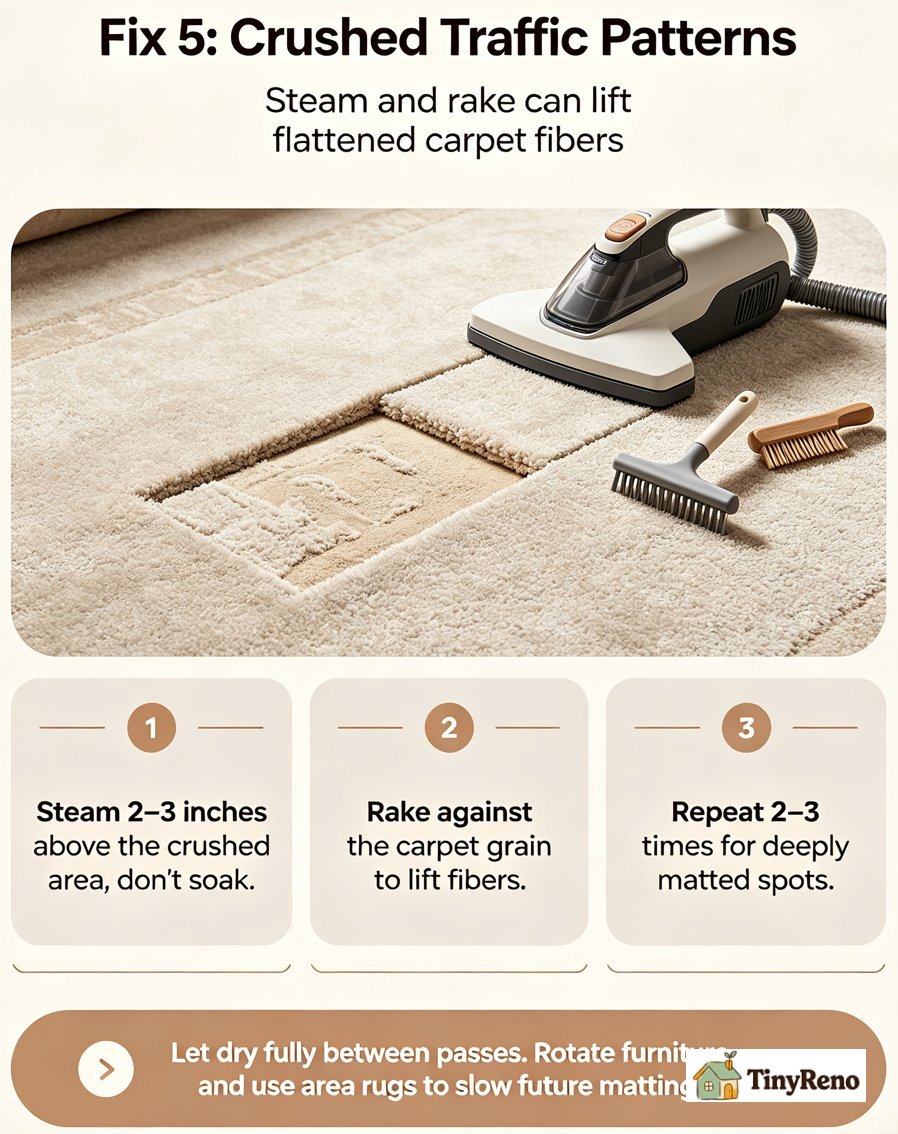 Repair of carpet damaged by heavy objects