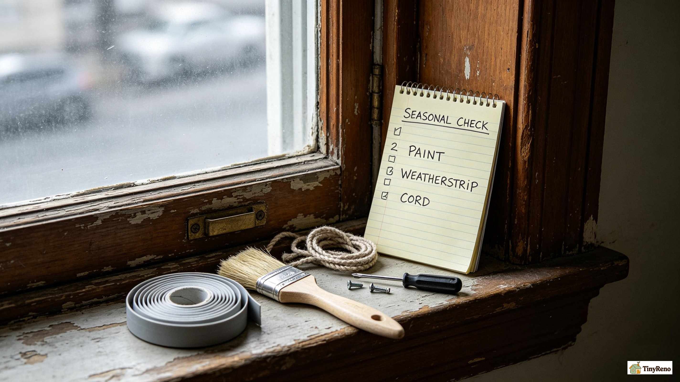 Maintaining wood window sashes as a renter: seasonal check, paint, weatherstripping, and cord