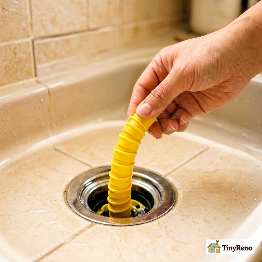 Drain snake feeding into tub overflow
