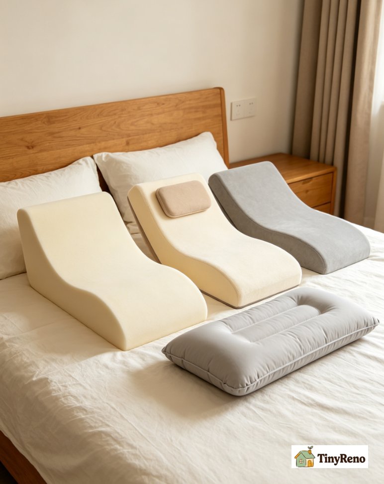 Compare 5 wedge pillow types side-by-side: angle, height, and best sleeper type for renter bedrooms