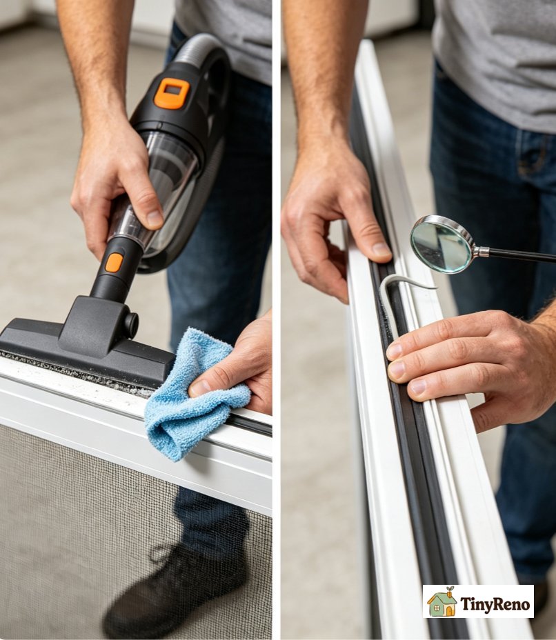 Compare three screen door replacement scenarios side by side: full roller assembly at $14, wheel only at $4, and track cleaning at $0, with the cost and outcome of each