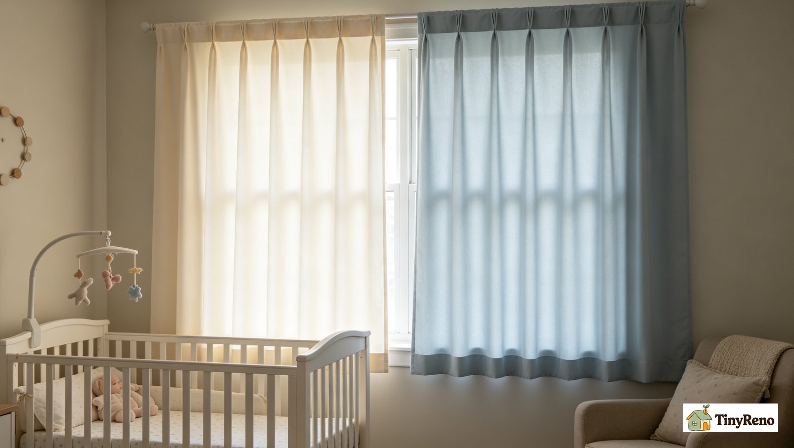 Solid soft-colored blackout curtains for nursery, calm low-pattern window treatment suitable for infant sleep room