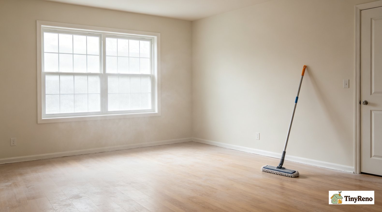Dust cleanup process, shop vac and microfiber tack mop preparing floor for polyurethane coating
