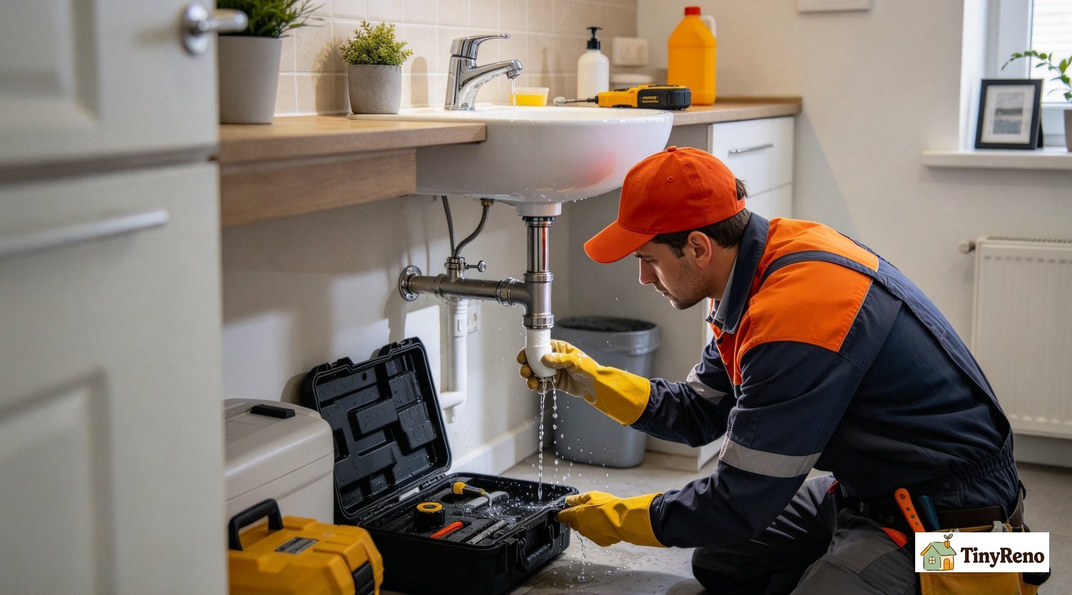 Burst pipe under rental sink, emergency maintenance response, example where landlord does not need prior entry notice