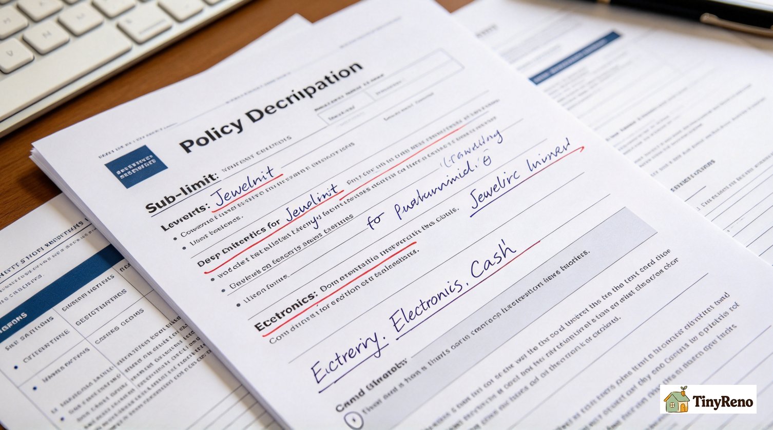 A comparison table on cream paper showing renter insurance policy tiers from State Farm and Lemonade with personal property, liability, and additional living expenses limits side by side.