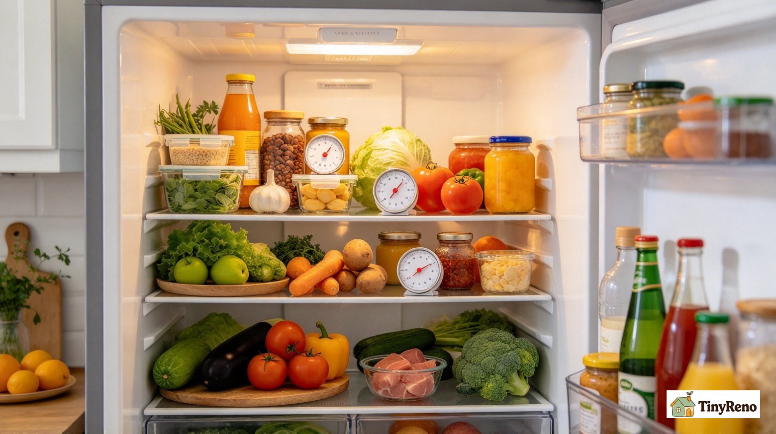 Preventive setup with thermometers inside rental fridge and freezer, habit to track temperature early if appliance starts failing