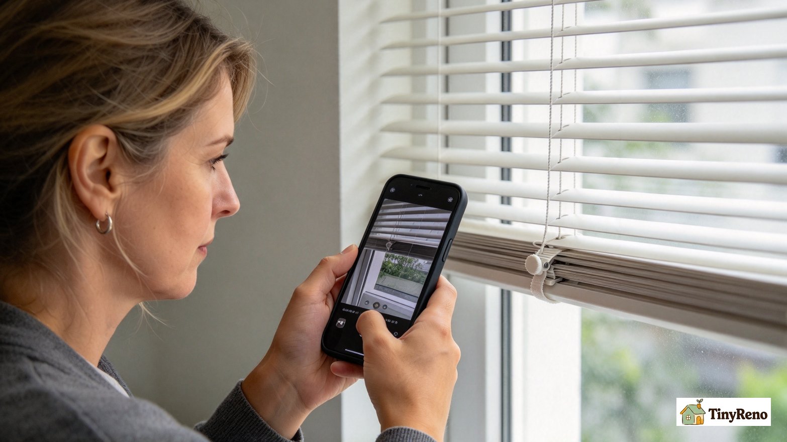 Renter taking reference photos of all window blinds at move-in to record original condition for future damage disputes