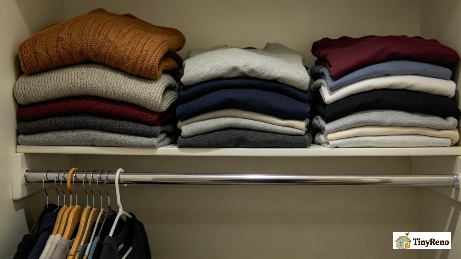 Show the four ways to use the space in a closet that already has a fixed rail